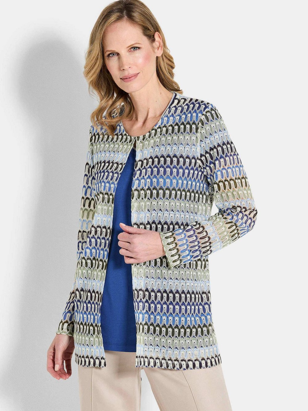 Goldner Longjacke Damen blau gemustert, 50