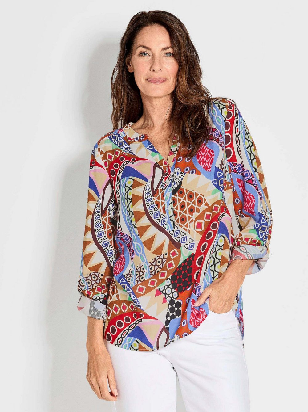 Goldner Blusenshirt Damen Viskose mehrfarbig gemustert, 50