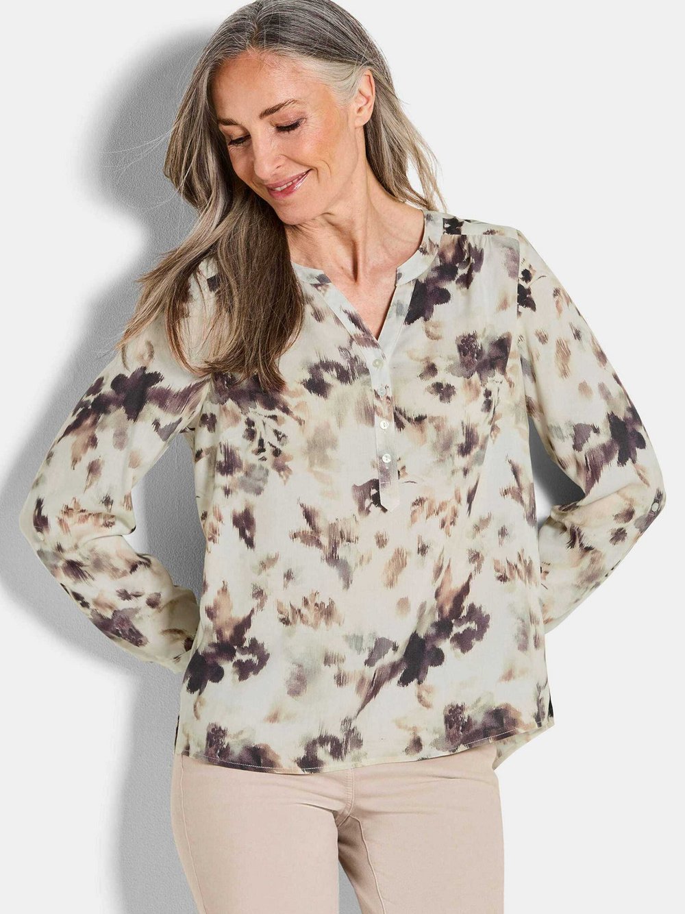 Goldner Blusenshirt Damen Viskose braun gemustert, 46