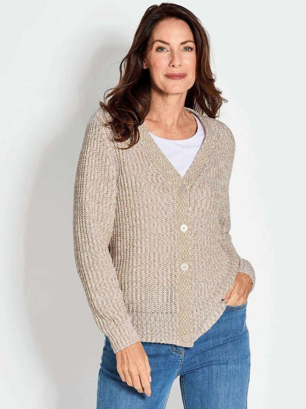 Goldner Cardigan Damen Baumwolle braun meliert, 46