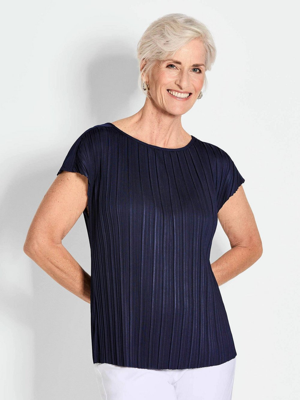 Goldner Plissee-Shirt Damen blau, 48