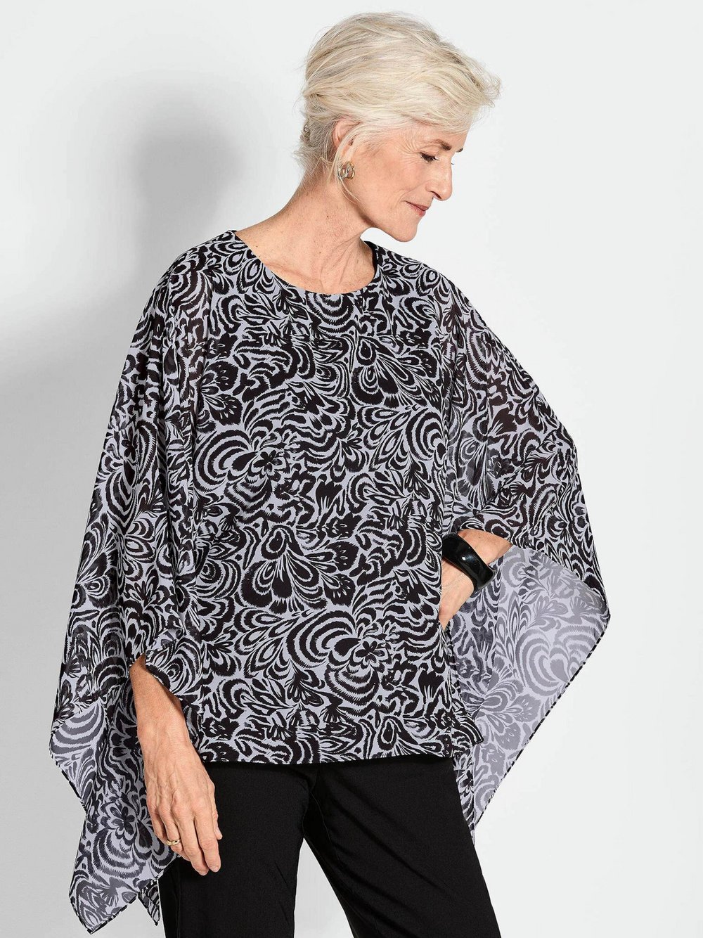 Goldner Schlupfbluse Damen schwarz gemustert, 42
