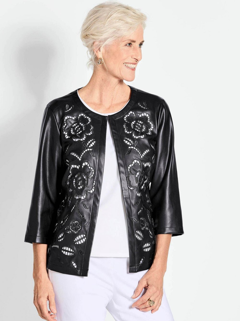 Thumbnail - Goldner Jacke in Lederoptik Damen schwarz, 40