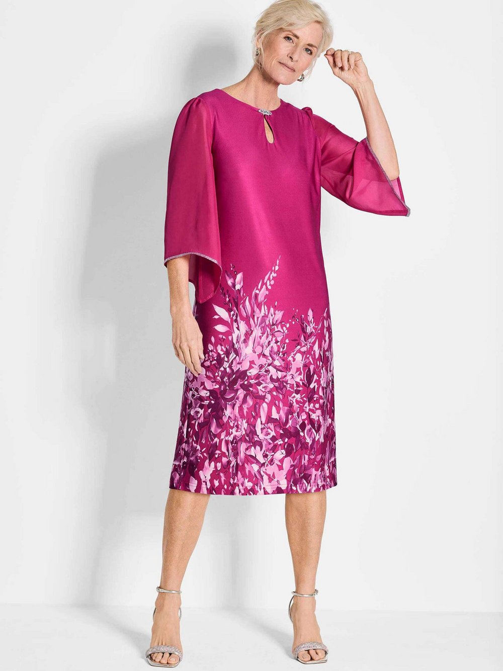 Goldner Druckkleid Damen pink gemustert, 38