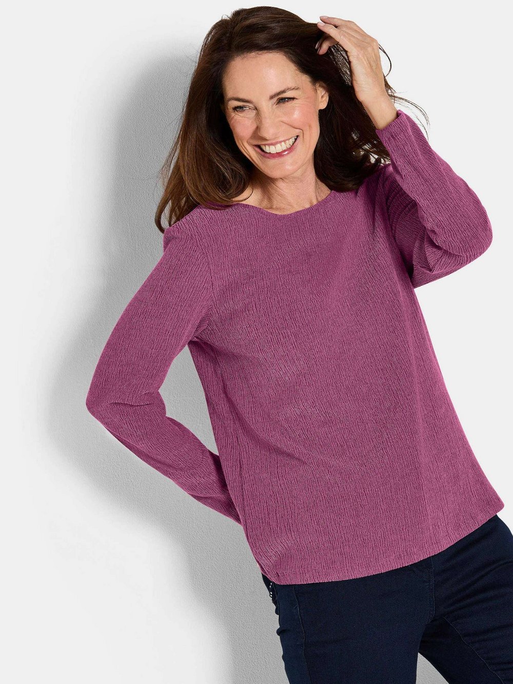 Goldner Kreppshirt Damen lila, 44