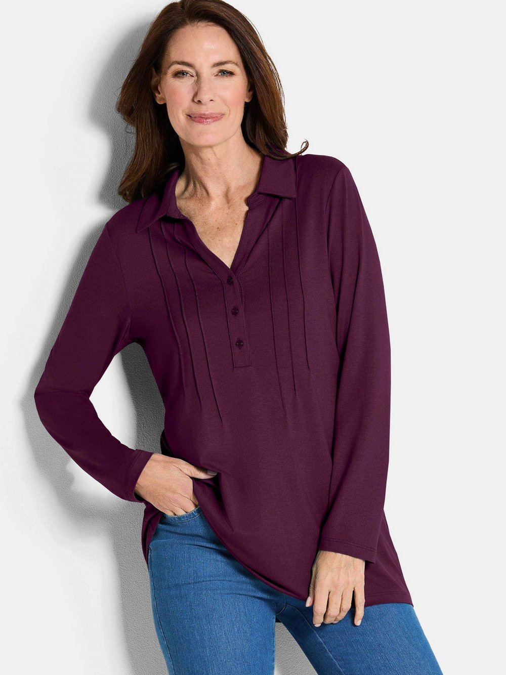 Goldner Kurzgröße: Halbarm Blusenshirt mit Hemdkragen Damen Viskose rot, 22