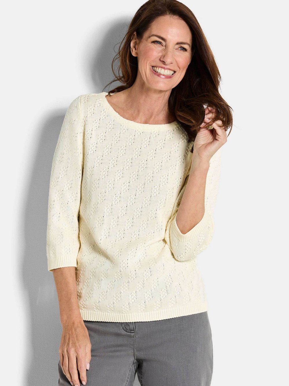 Goldner Strickpullover Damen Baumwolle weiß, 52