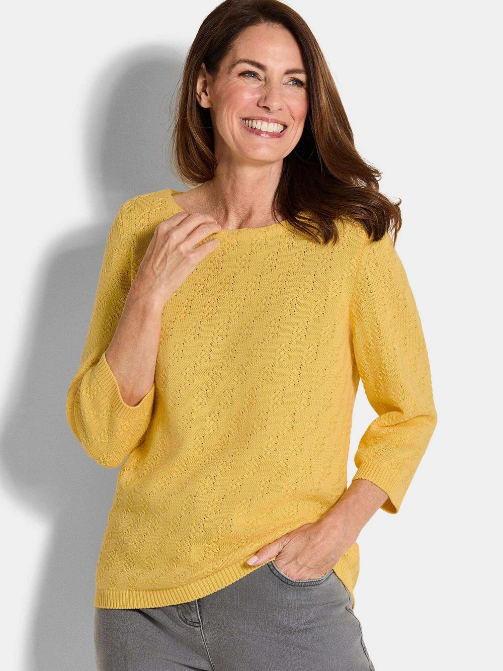 Goldner Strickpullover Damen Baumwolle gelb, 38