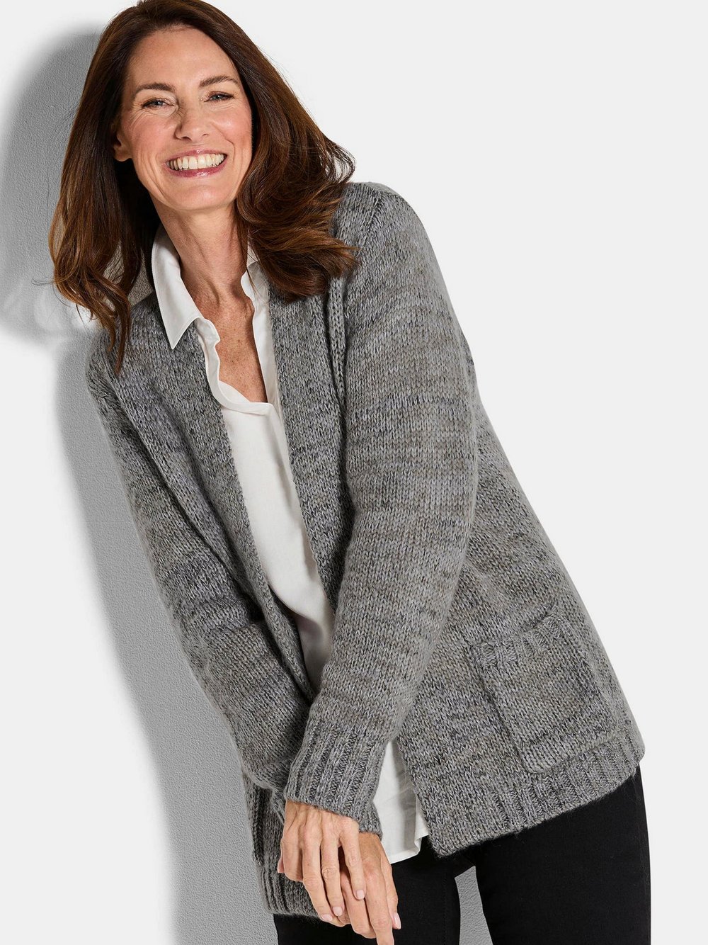 Goldner Strickjacke Damen grau meliert, 42