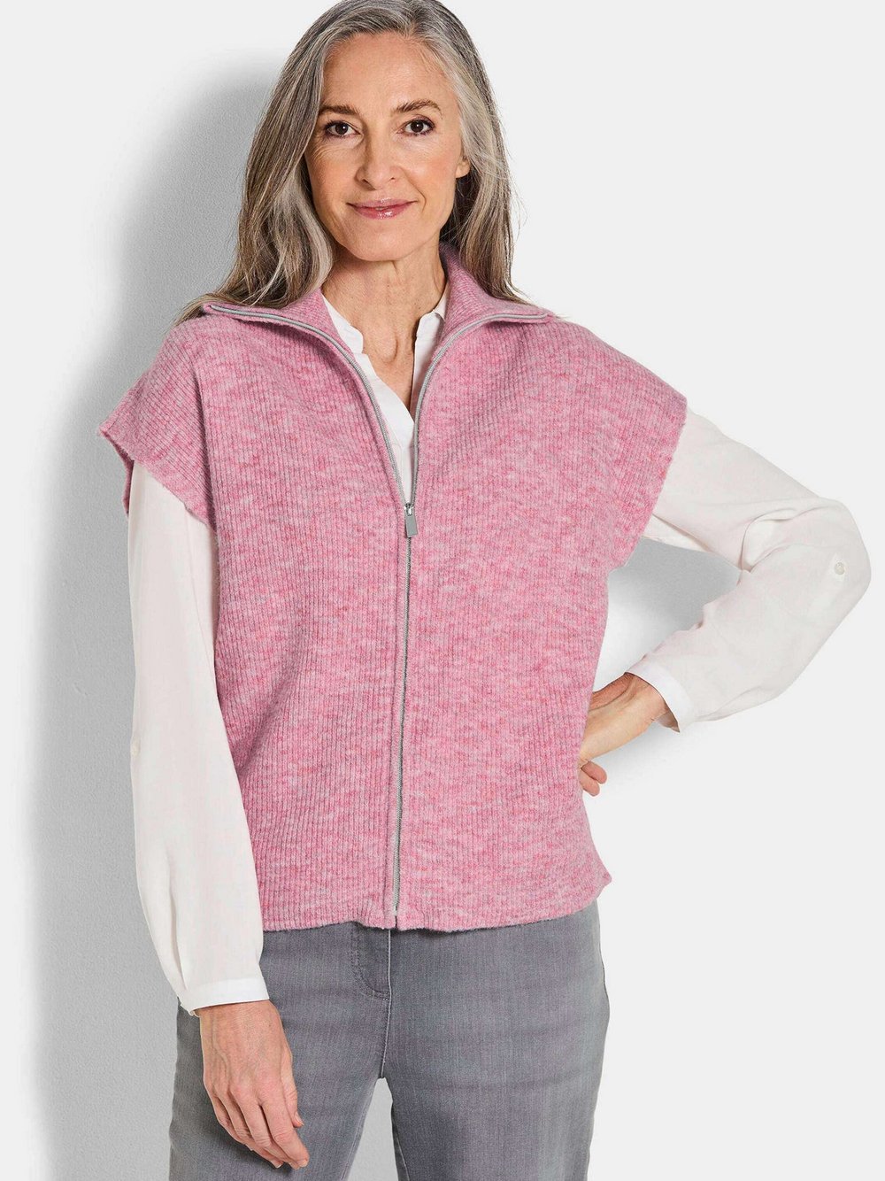 Goldner Strickweste Damen Schurwolle rosa meliert, 44