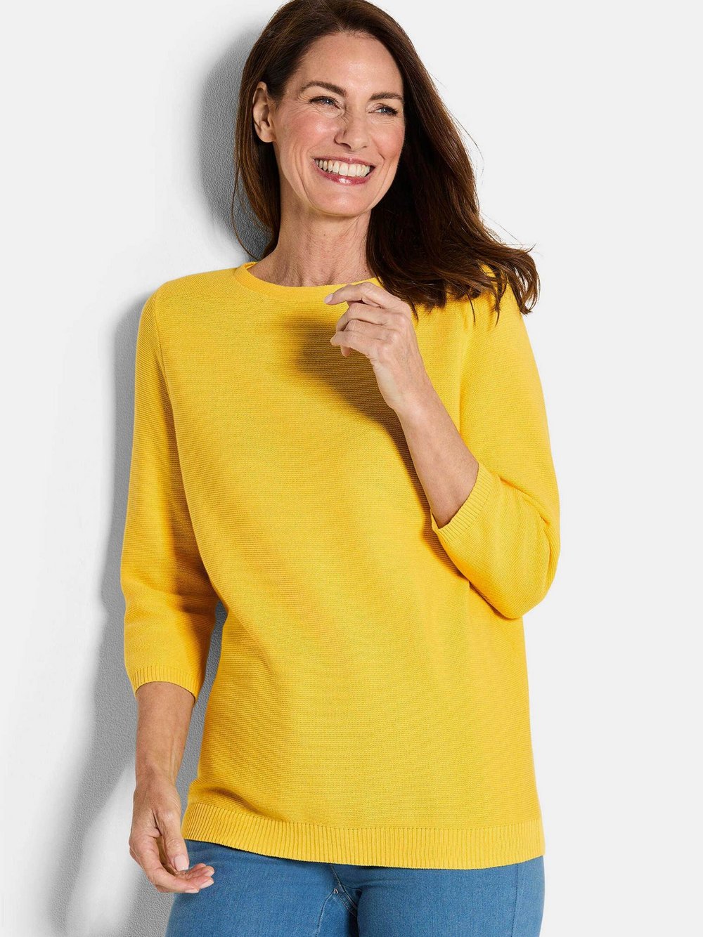 Goldner Strickpullover Damen Baumwolle gelb, 52