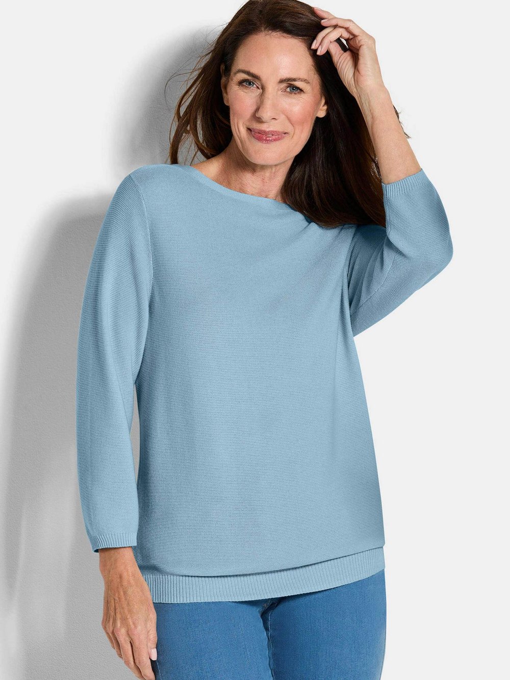 Goldner Strickpullover Damen Baumwolle blau, 52