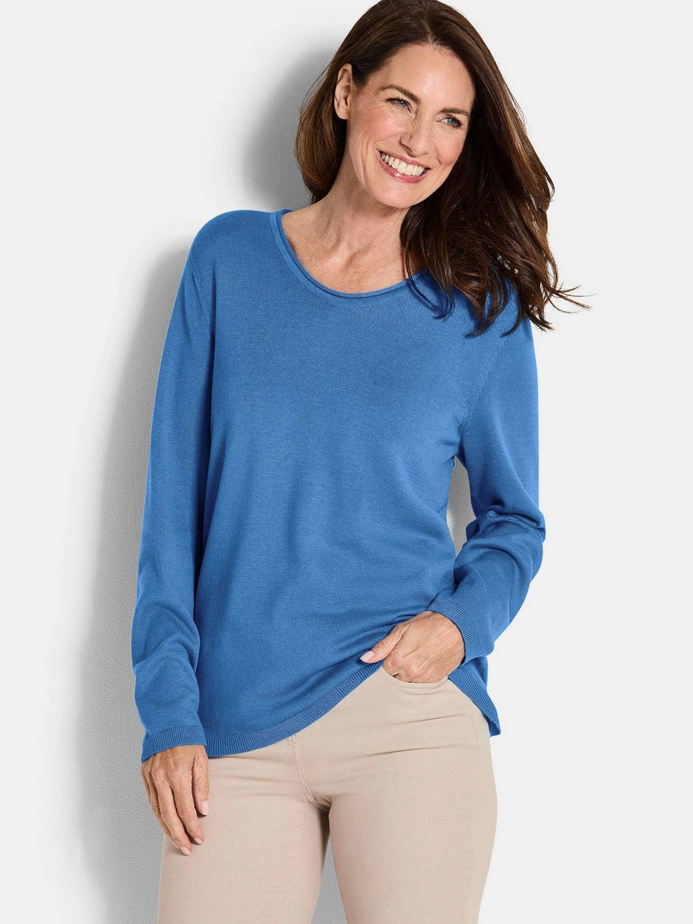 Thumbnail - Goldner Strickpullover Damen Baumwolle blau, 40