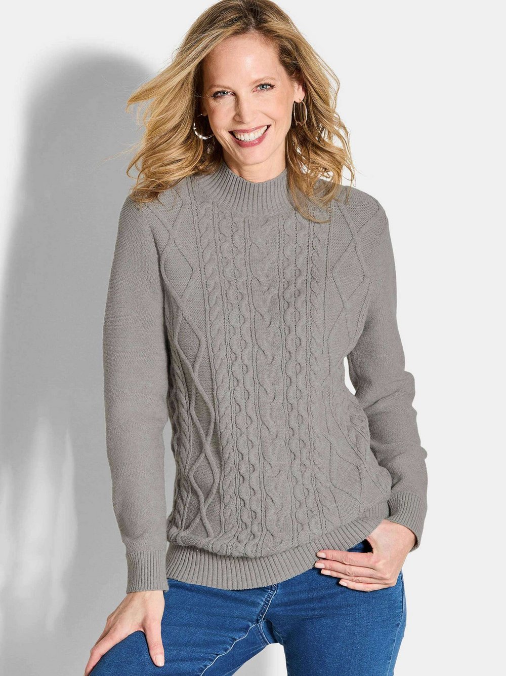 Thumbnail - Goldner Strickpullover Damen grau meliert, 44
