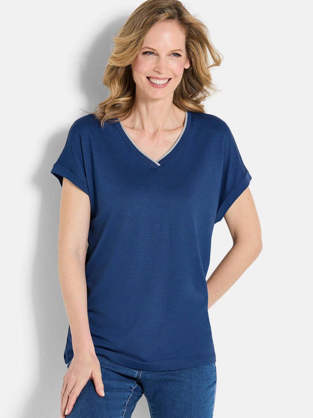 Goldner Blusenshirt Damen Viskose blau, 50