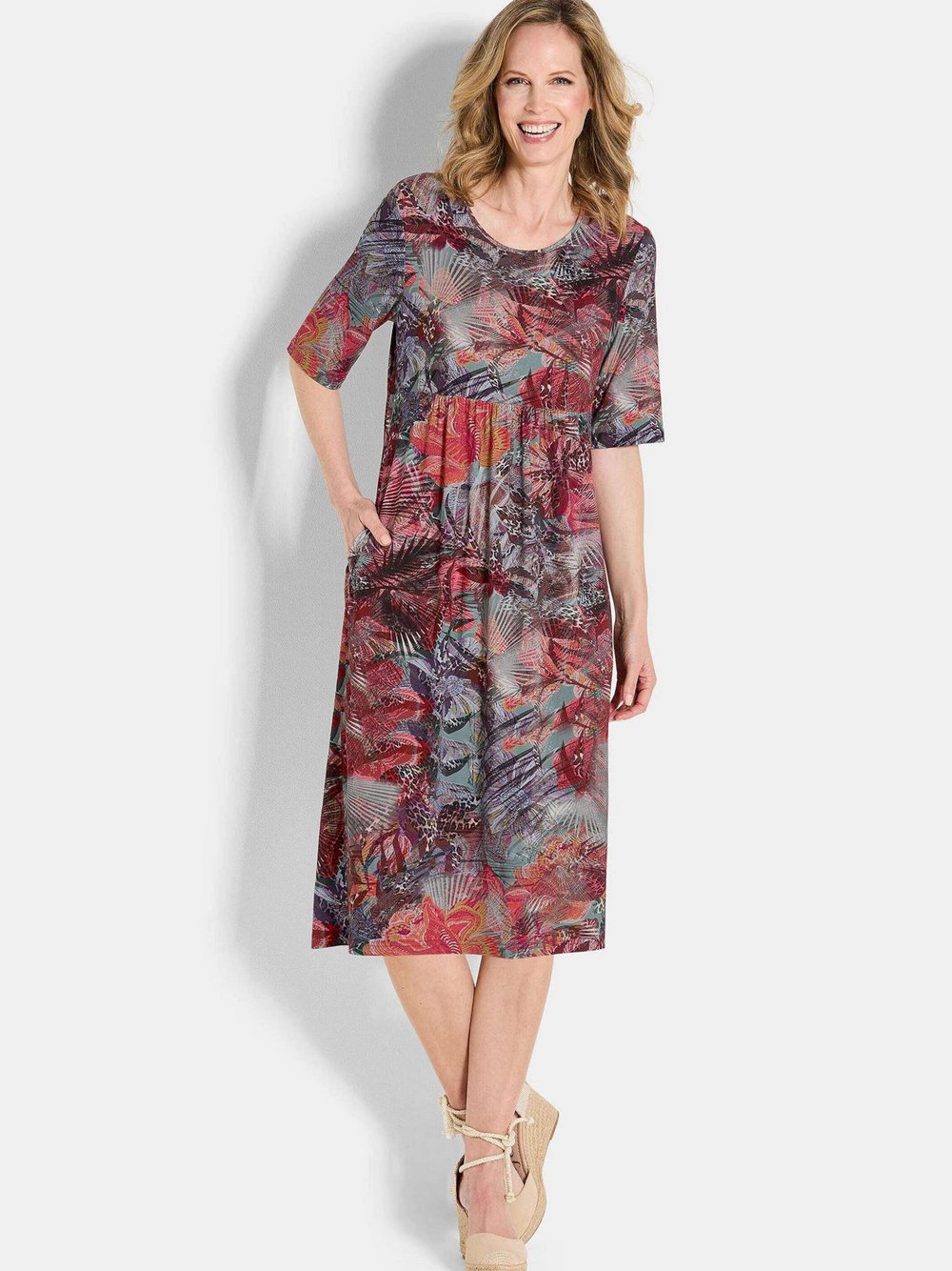 Goldner Jerseykleid Damen Viskose mehrfarbig gemustert, 46