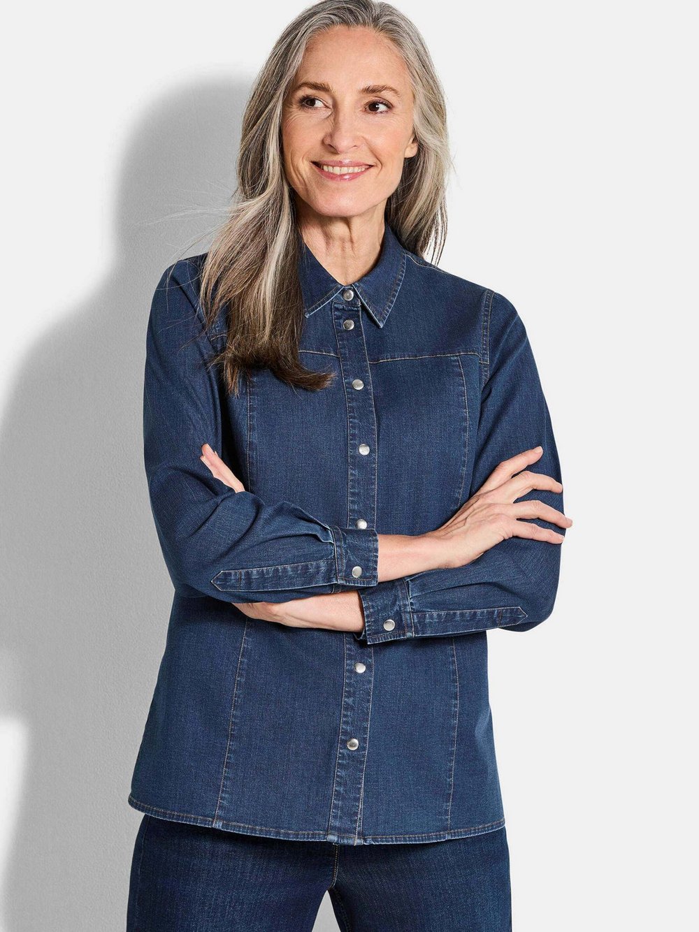 Goldner Jeansbluse Damen Baumwolle blau, 50