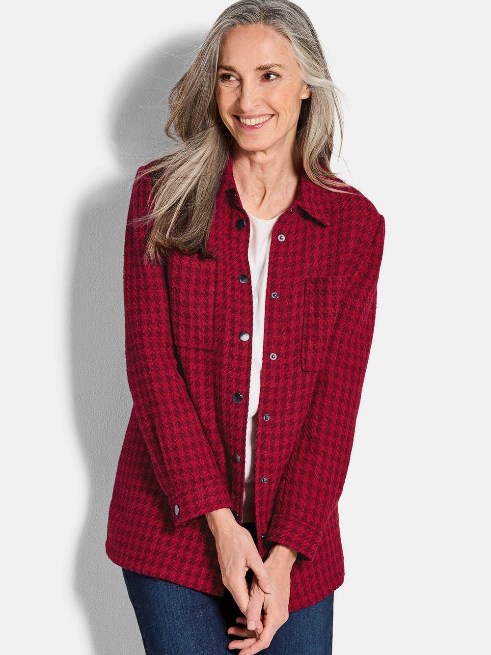Goldner Hemdjacke Damen rot gemustert, 38