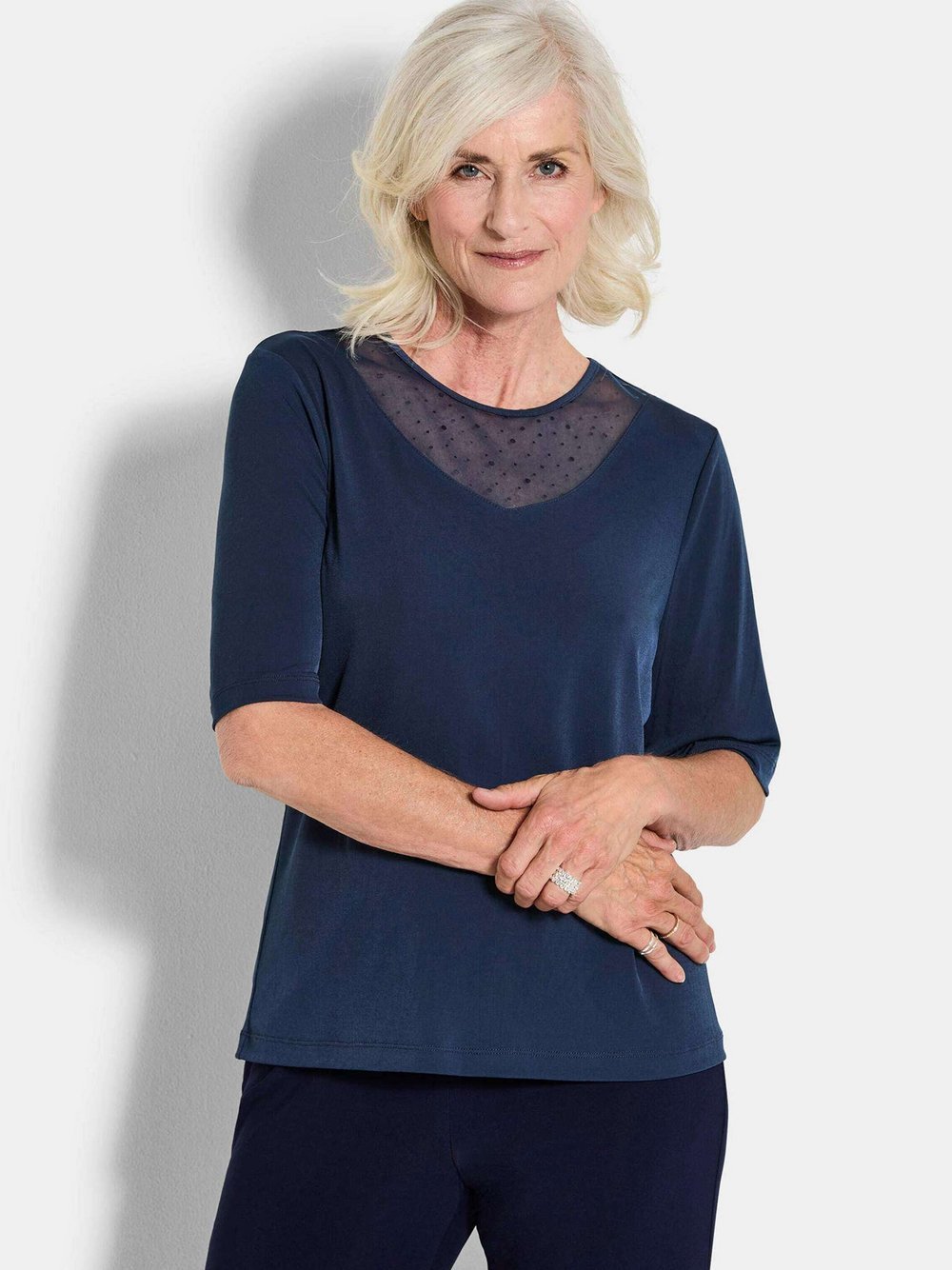 Goldner Mesh-Shirt Damen blau, 52