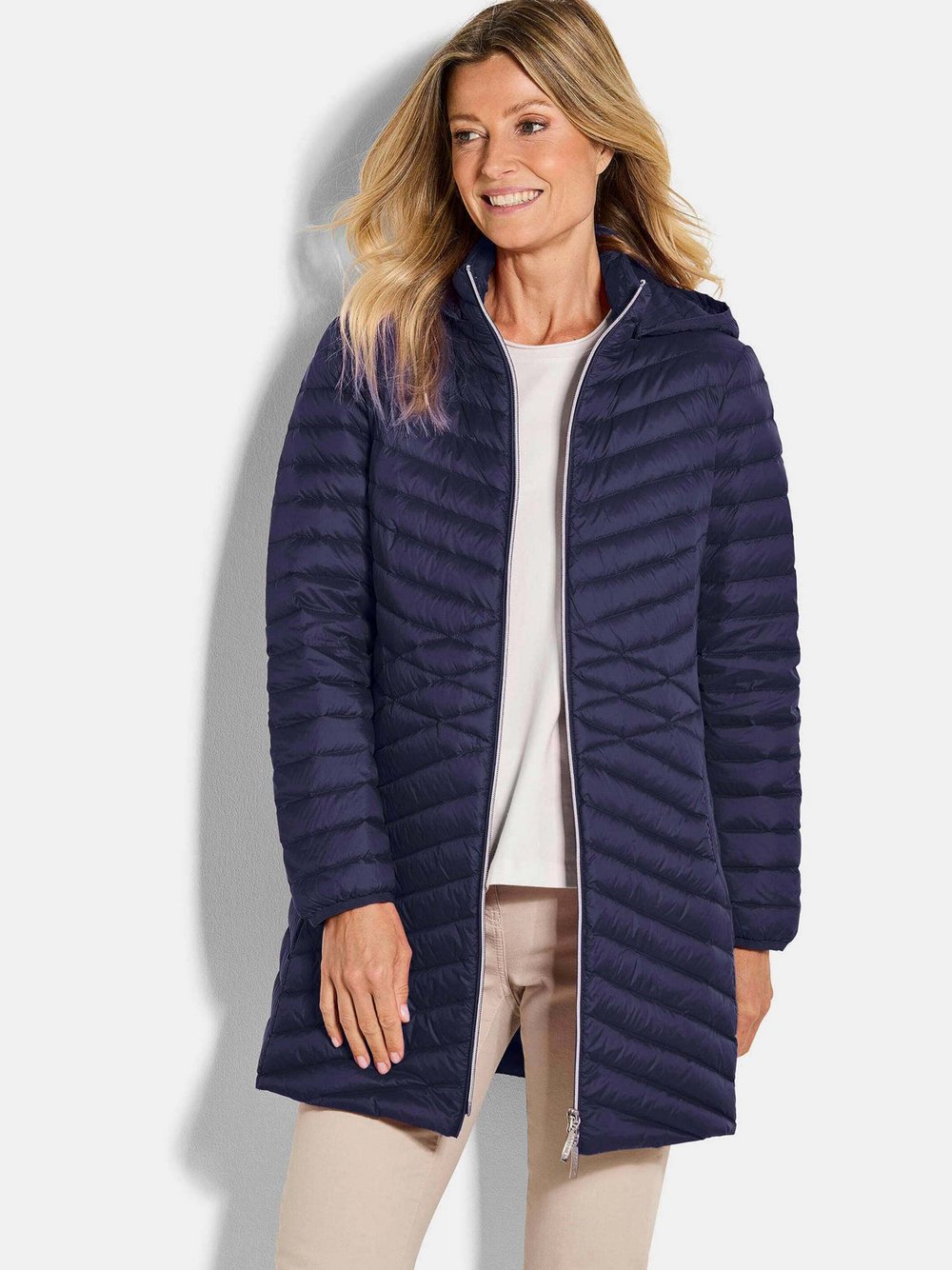 Goldner Steppmantel Damen Polyamid blau, 38
