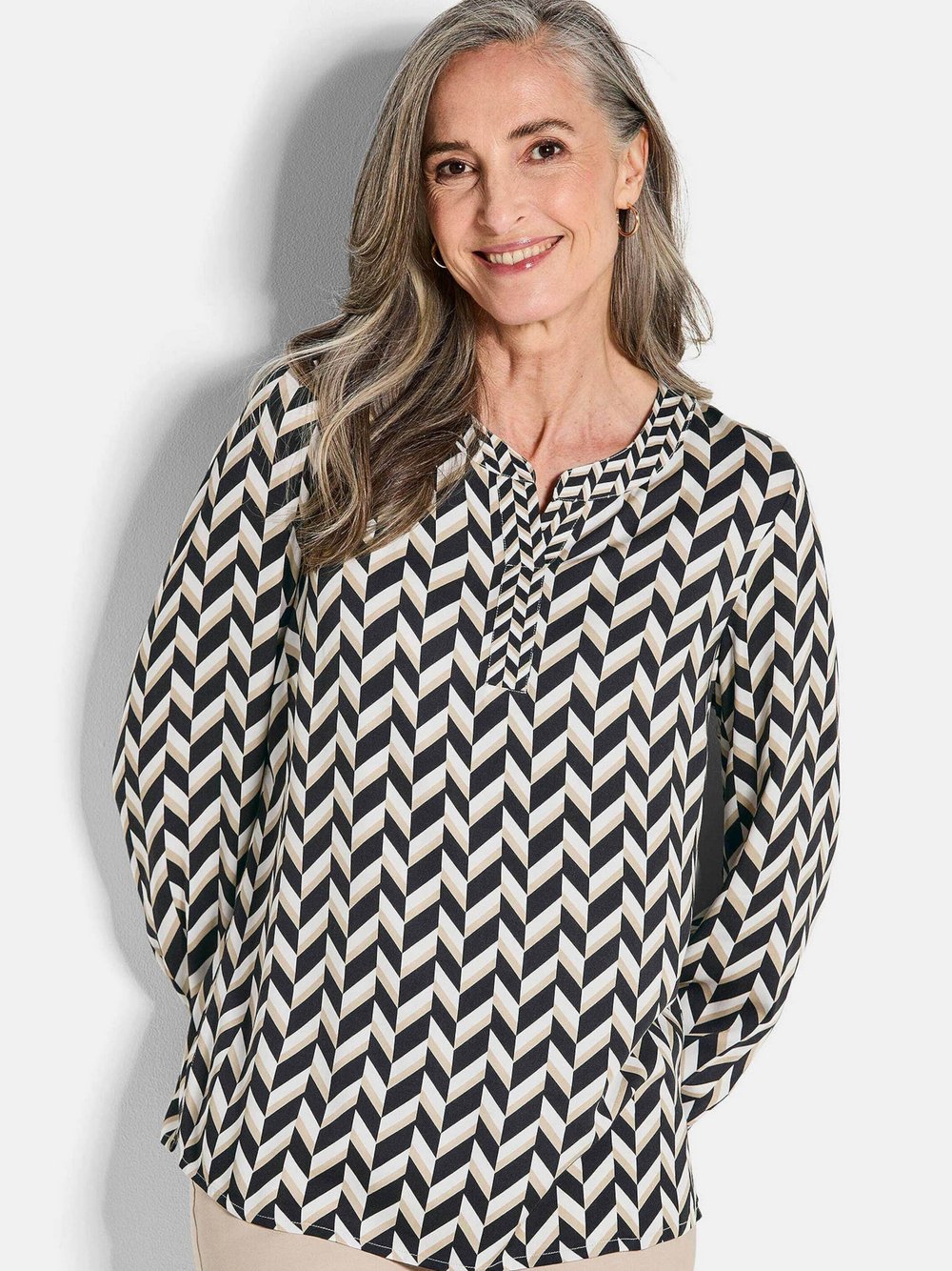 Goldner Blusenshirt Damen Viskose braun gemustert, 44