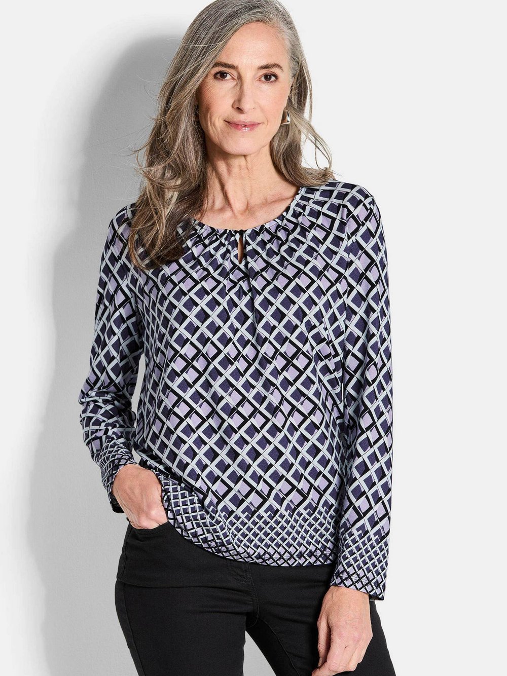 Goldner Blusenshirt Damen Viskose lila gemustert, 40