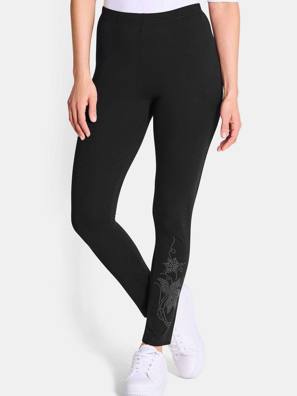 Goldner Leggings Damen Baumwolle schwarz, 50