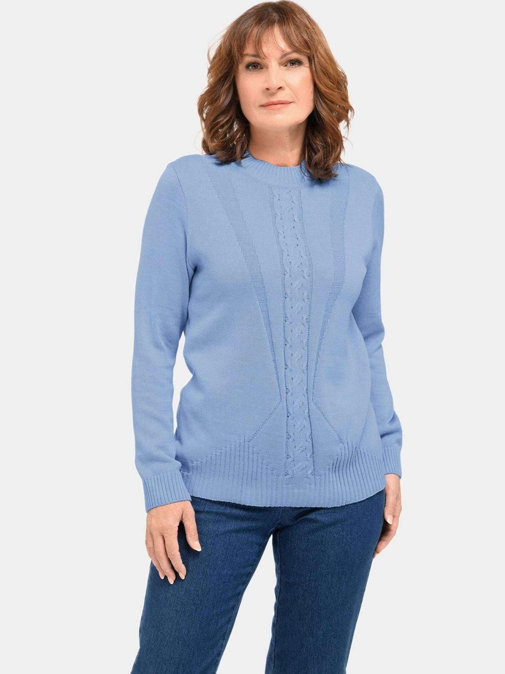 Thumbnail - Goldner Strickpullover Damen Baumwolle blau, 46