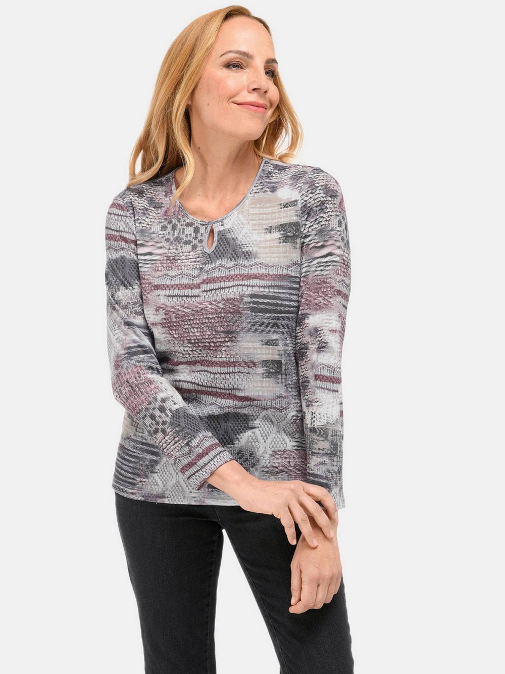 Goldner Strickshirt Damen lila gemustert, 38