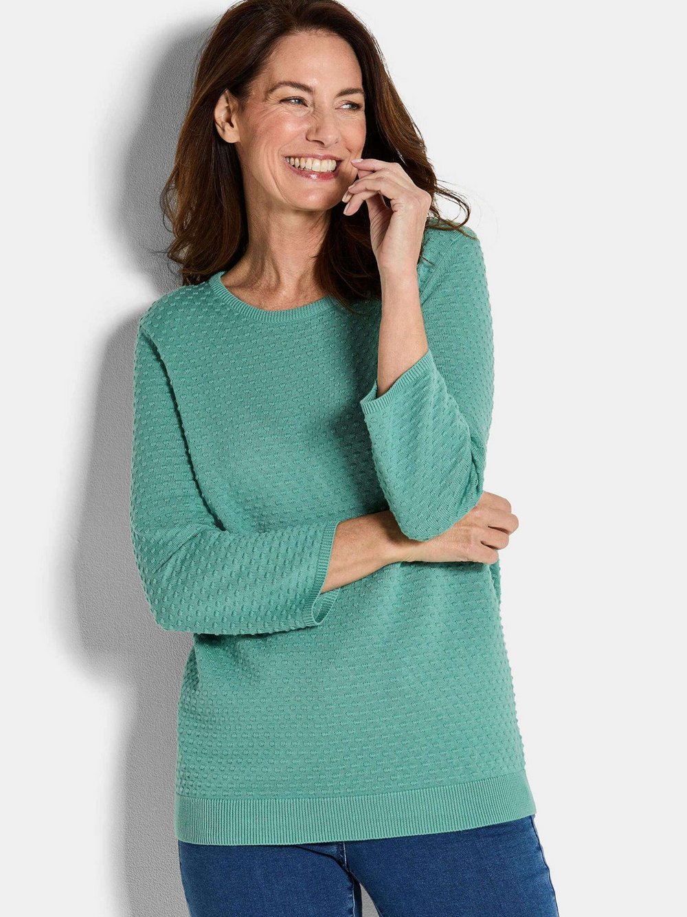 Goldner Strickpullover Damen Baumwolle grün, 46