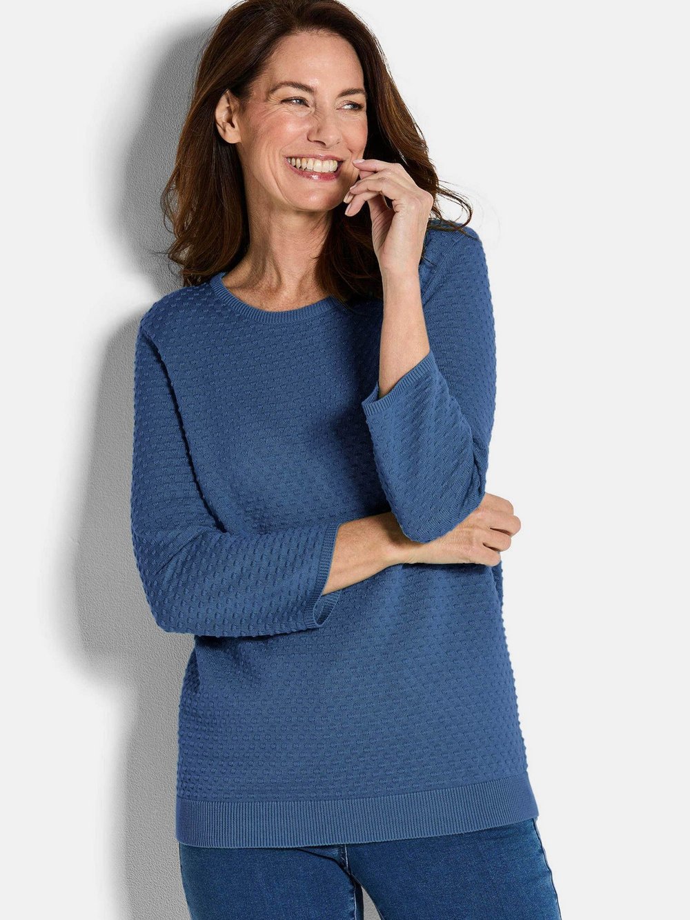 Goldner Strickpullover Damen Baumwolle blau, 44
