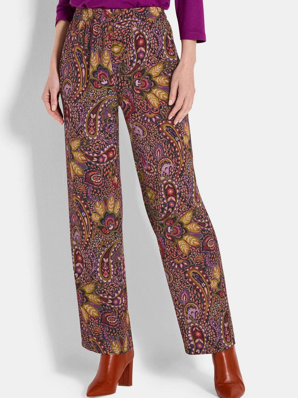 Goldner Printhose Damen Viskose orange gemustert, 40