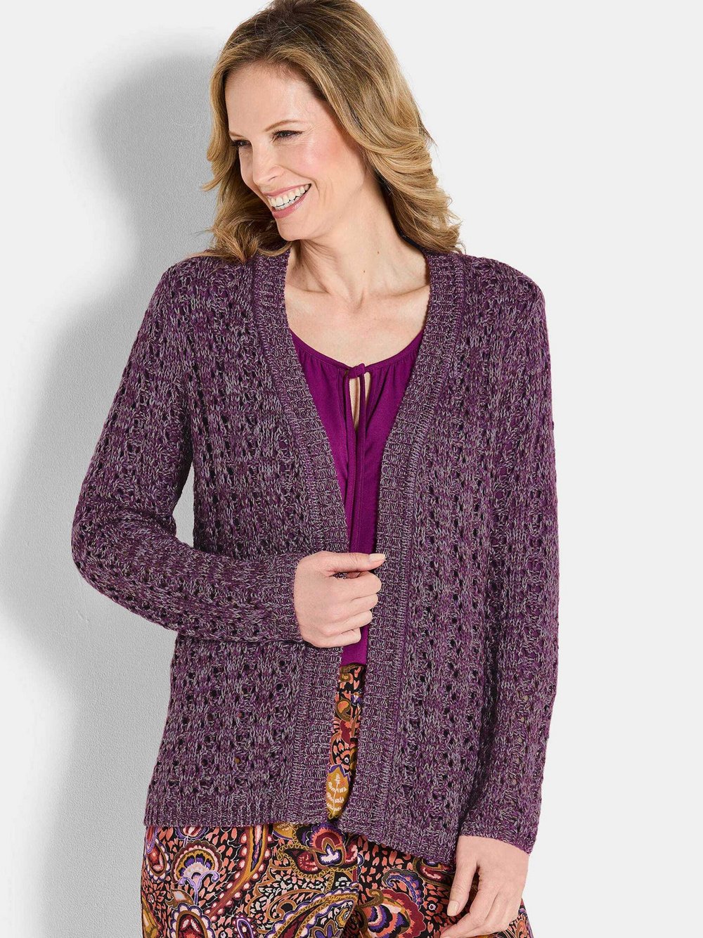 Goldner Strickjacke Damen Metall lila meliert, 50