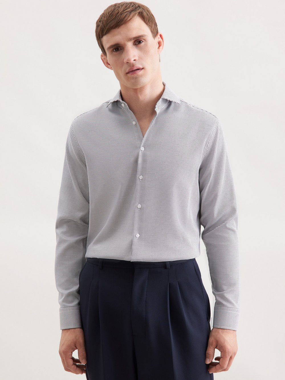 Thumbnail - Seidensticker Business Hemd Herren Regular Fit Baumwolle beige gemustert, 40