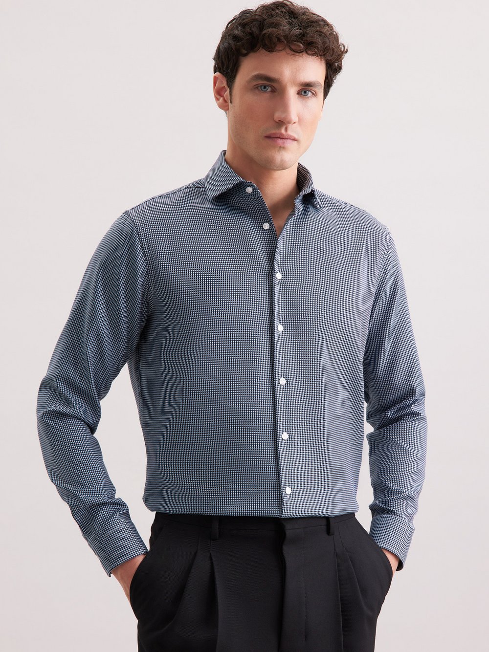 Seidensticker Business Hemd Herren Regular Fit Baumwolle blau gemustert, 45