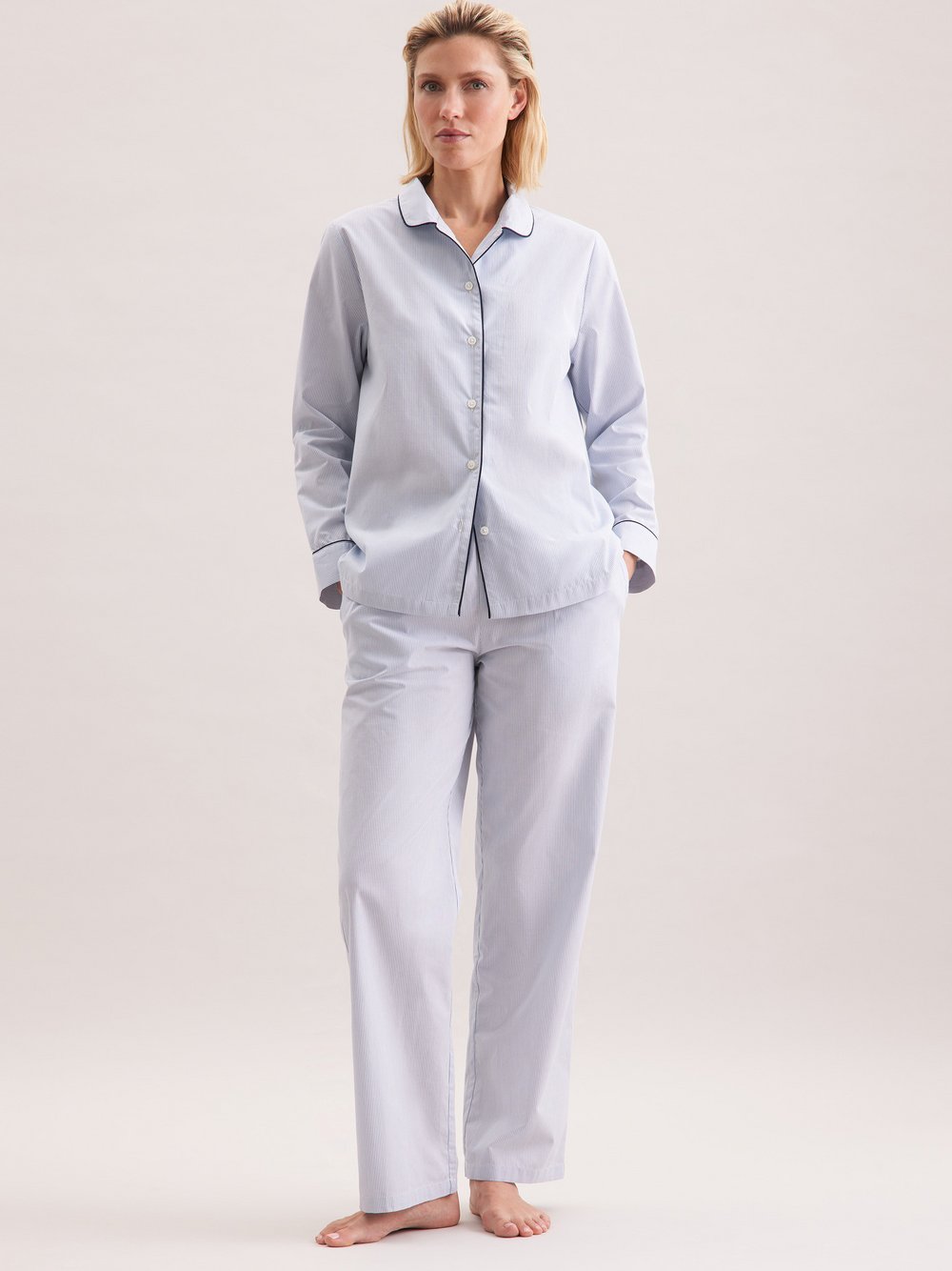 Seidensticker Pyjama Damen Baumwolle blau gestreift, 42