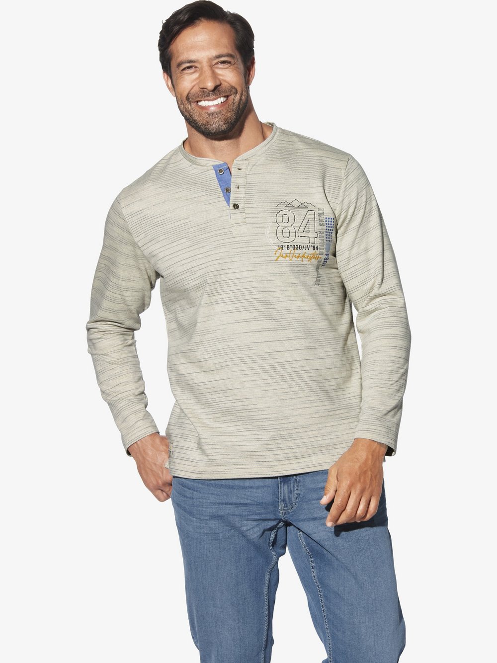Thumbnail - Jan Vanderstorm Sweatshirt Herren Baumwolle beige gestreift, XXXL