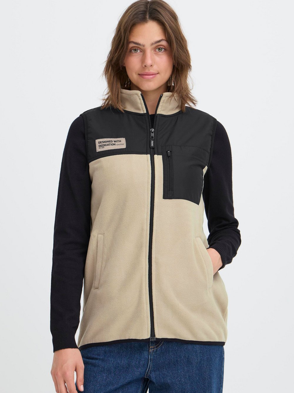 OXMO Fleeceweste Damen beige, XL