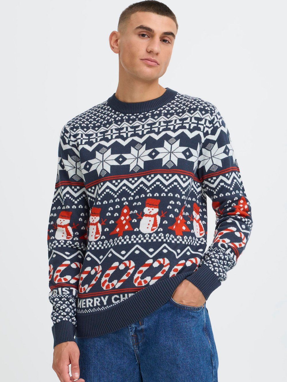 Solid Strickpullover Herren blau gemustert, XXXL