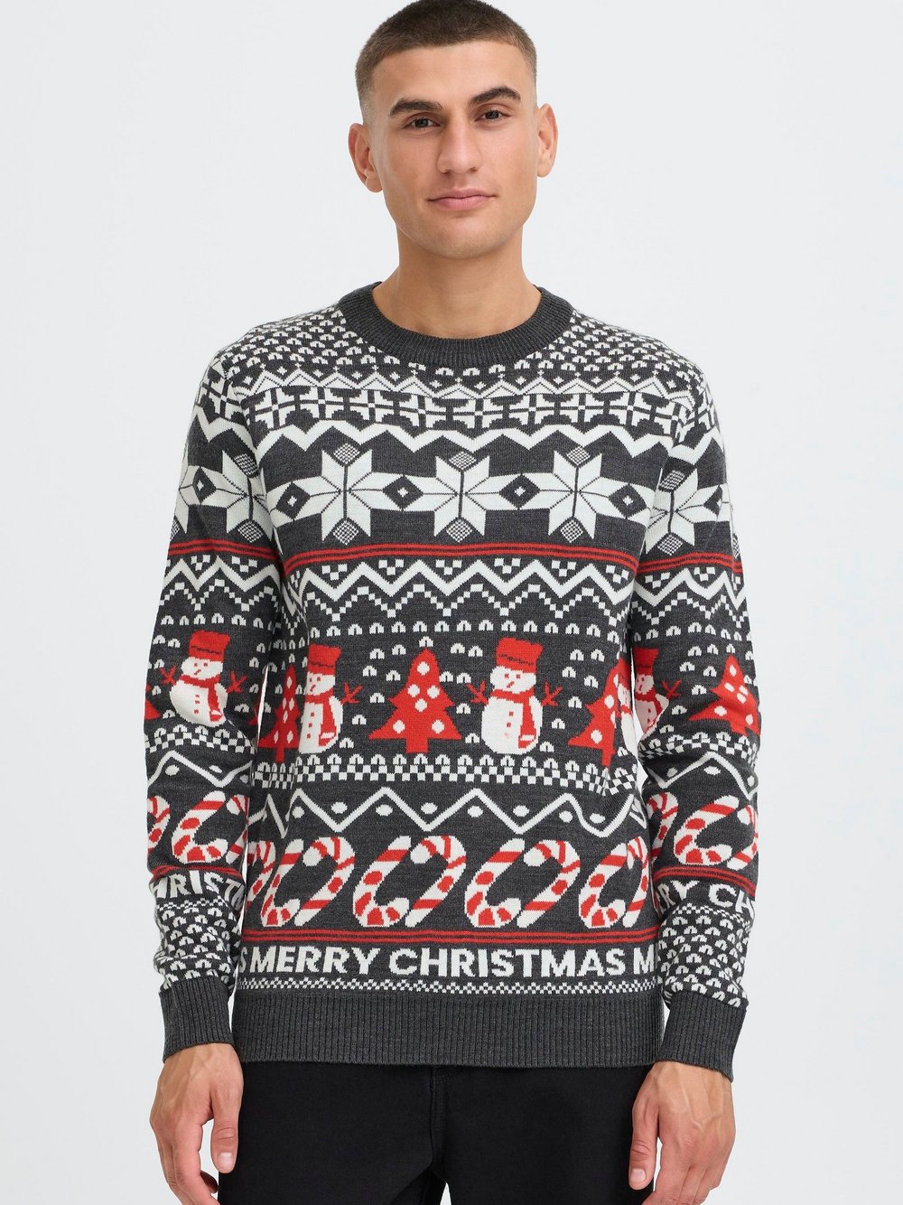 Solid Strickpullover Herren grau gemustert, XXXL