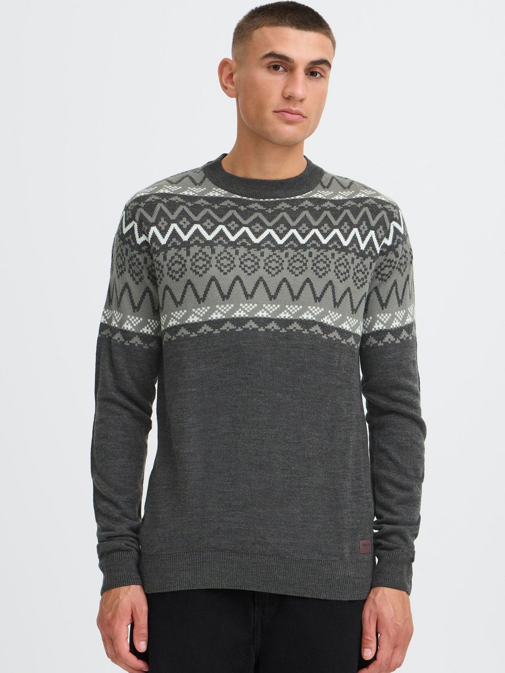 Solid Strickpullover Herren grau gemustert, XXXL