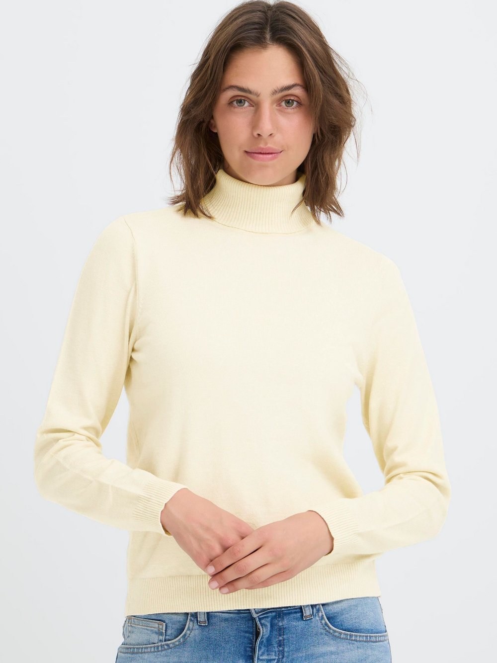 OXMO Rollkragenpullover Damen Viskose beige, XL