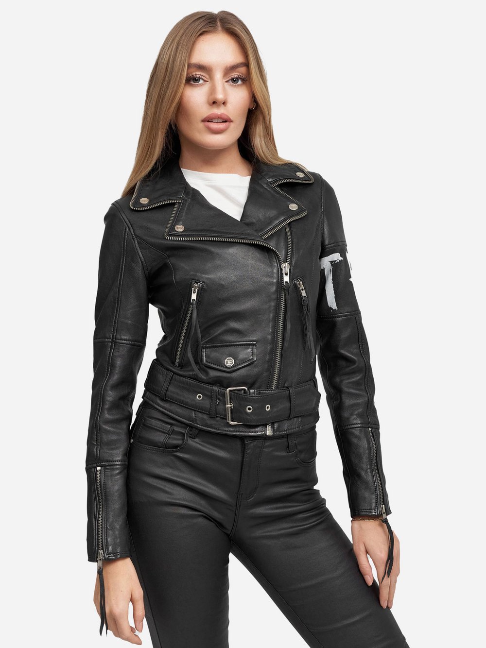 Trueprodigy Lederjacke  Damen schwarz bedruckt, XL