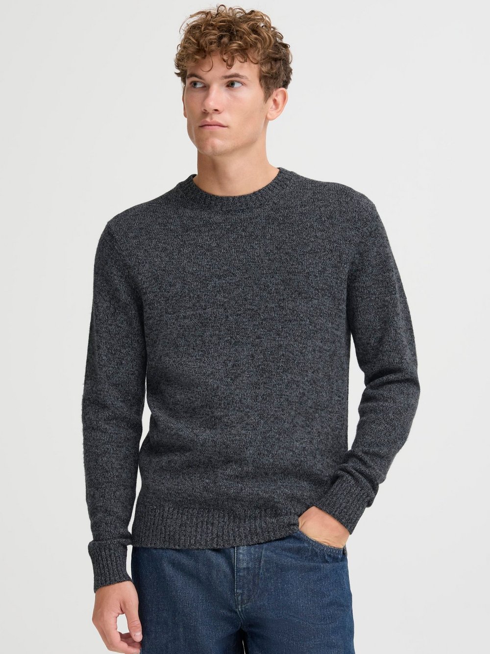 CASUAL FRIDAY Strickpullover Herren Wolle schwarz meliert, L