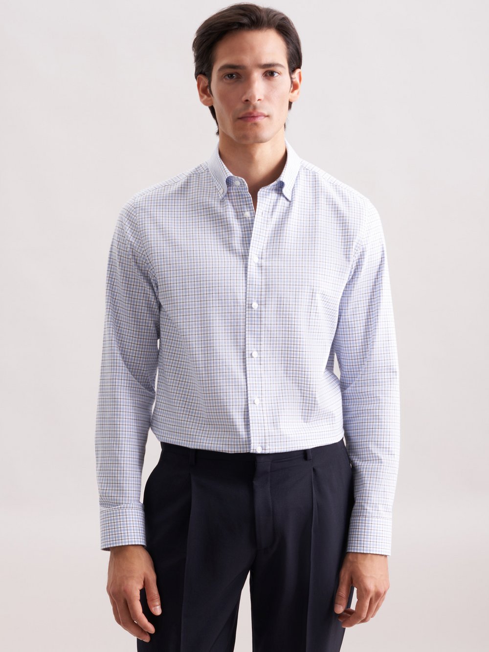 Thumbnail - Seidensticker Flanellhemd Herren Slim Fit Baumwolle blau kariert, 39