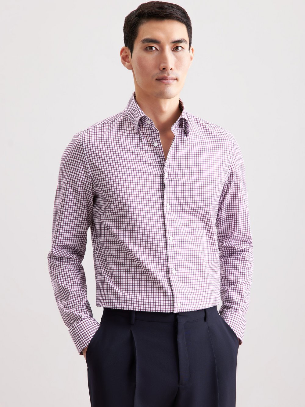 Seidensticker Business Hemd Herren Slim Fit Baumwolle lila kariert, 39
