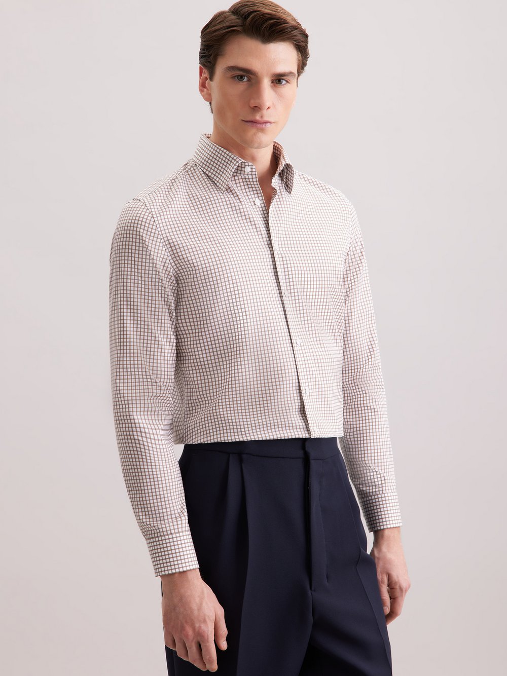 Seidensticker Business Hemd Herren Slim Fit Baumwolle braun kariert, 42