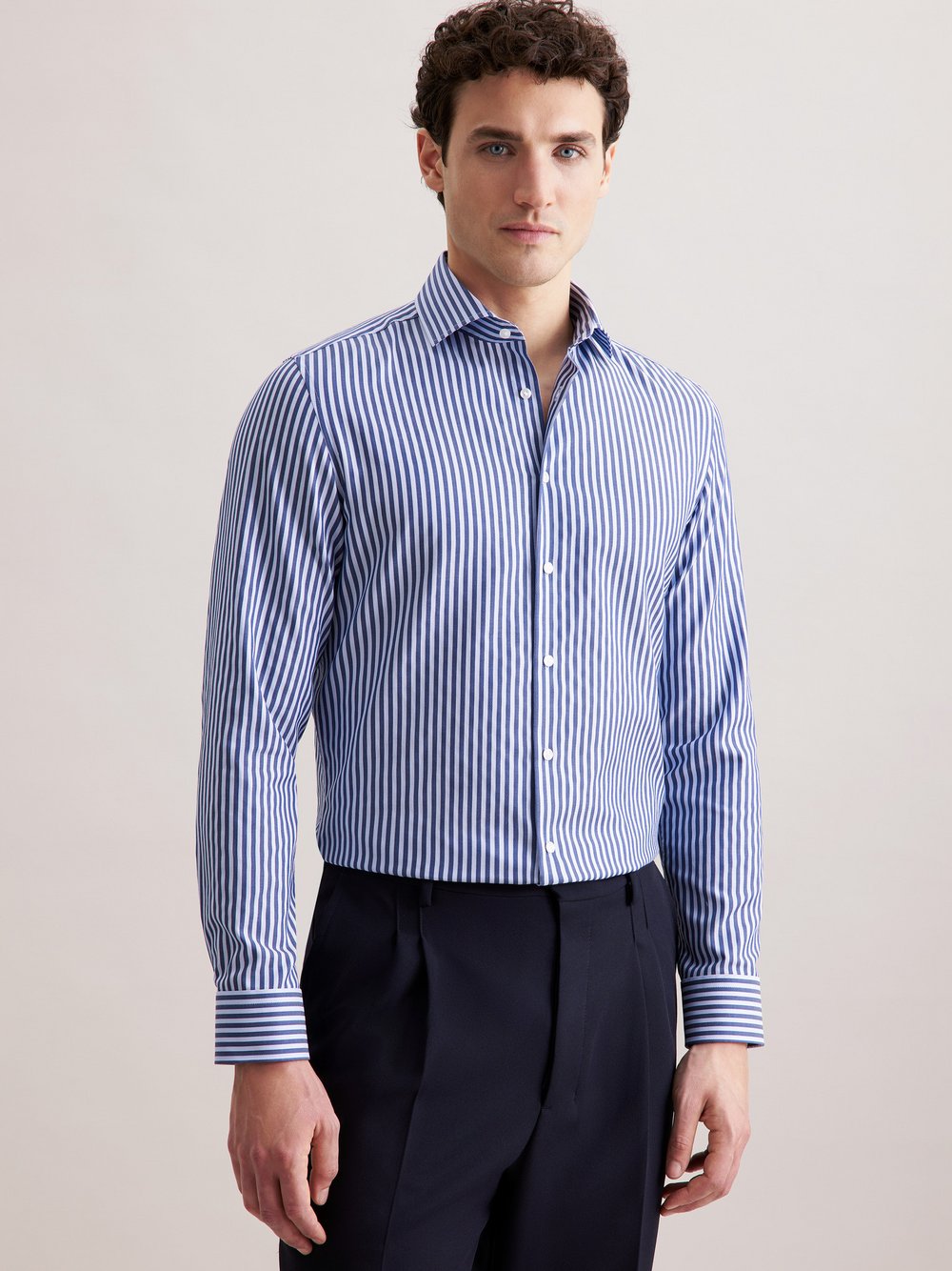 Seidensticker Business Hemd Herren Slim Fit Baumwolle blau gestreift, 41