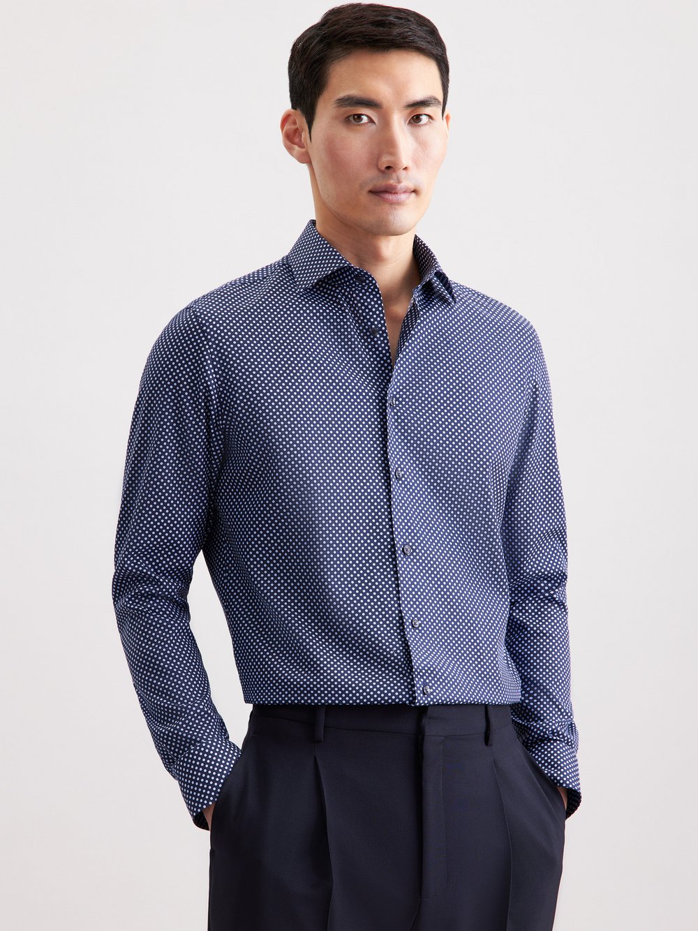 Seidensticker Business Hemd Herren Slim Fit Baumwolle blau bedruckt, 42