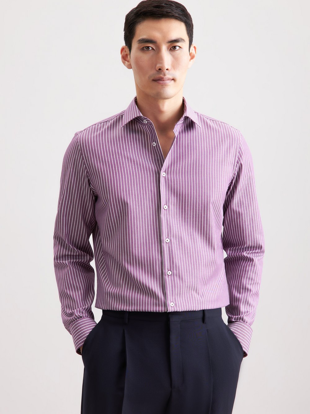 Seidensticker Business Hemd Herren Slim Fit Baumwolle lila gestreift, 45